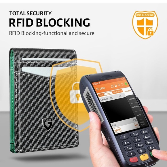 Leather Carbon Fiber RFID Blocking Minimalist Front Pocket Bifold with ID Window - Picture 2 of 6